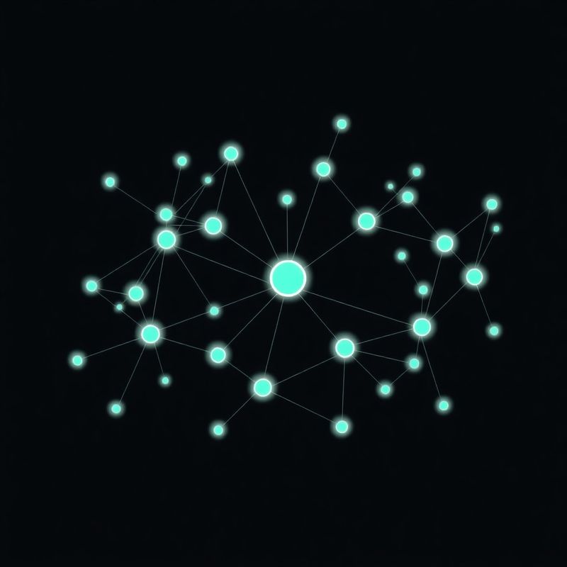 Red abstracta de conexiones API financieras como grafo de nodos en tono teal